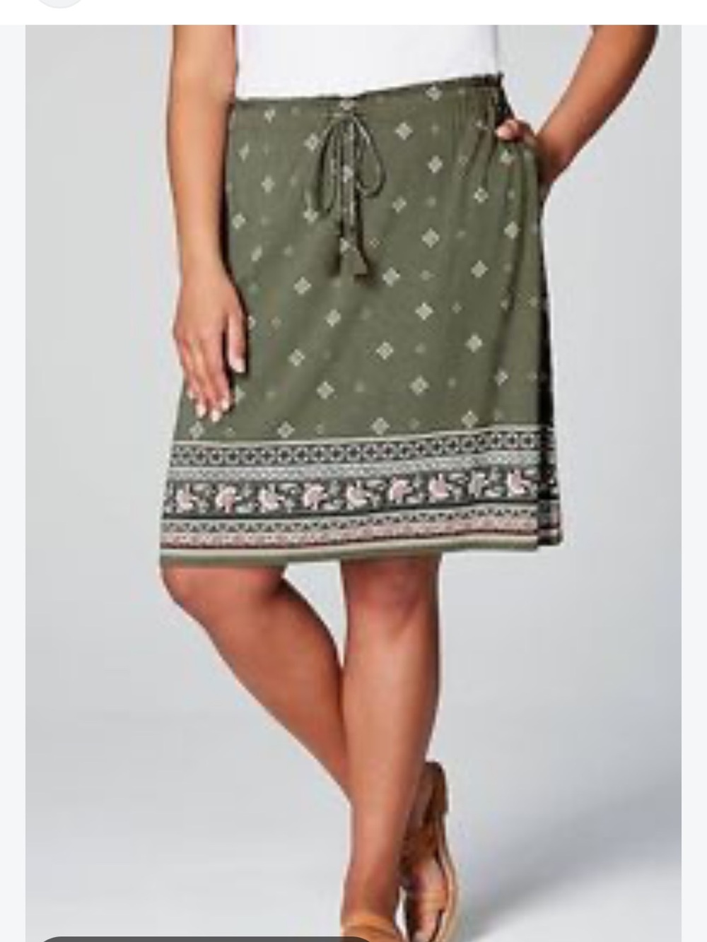 J. Jill Olive Midi Skirt with Pink Trim and Tassel